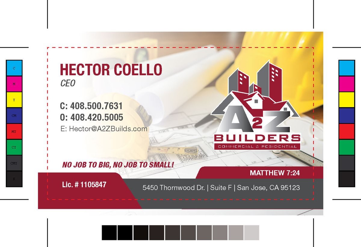 A2Z Builders business card, front face