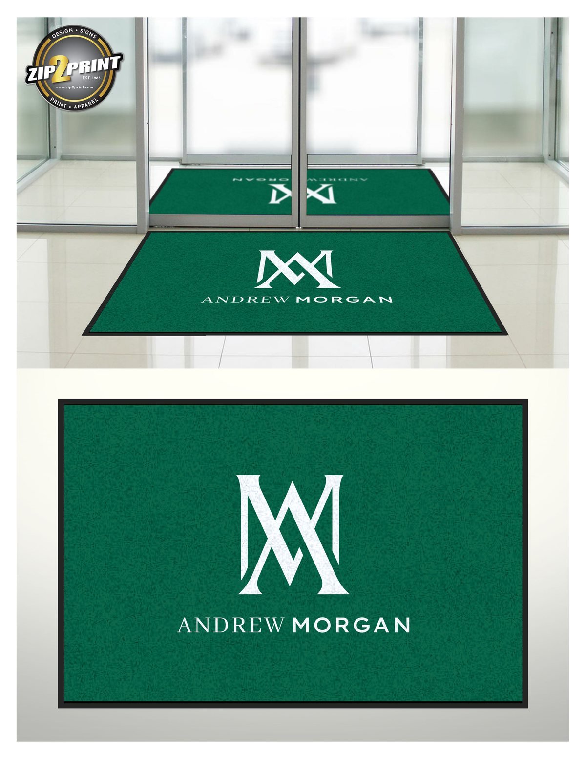 Branded floor mat for the Andrew Morgan retail entrance