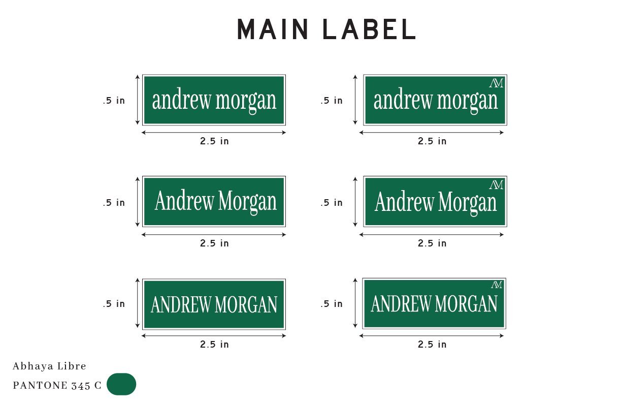 Woven garment labels and hang tags for Andrew Morgan