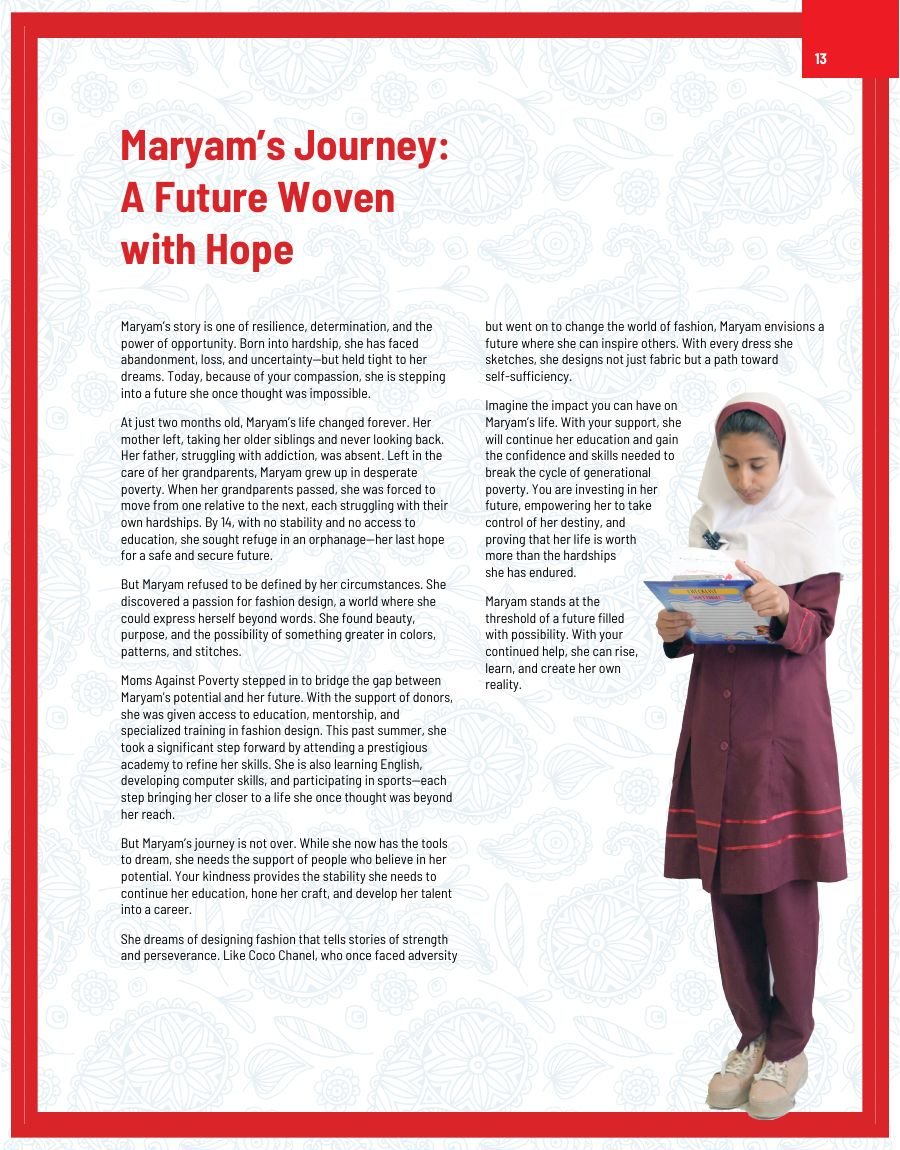 Maryam's story closing the Iran section, United States section opening (left page)
