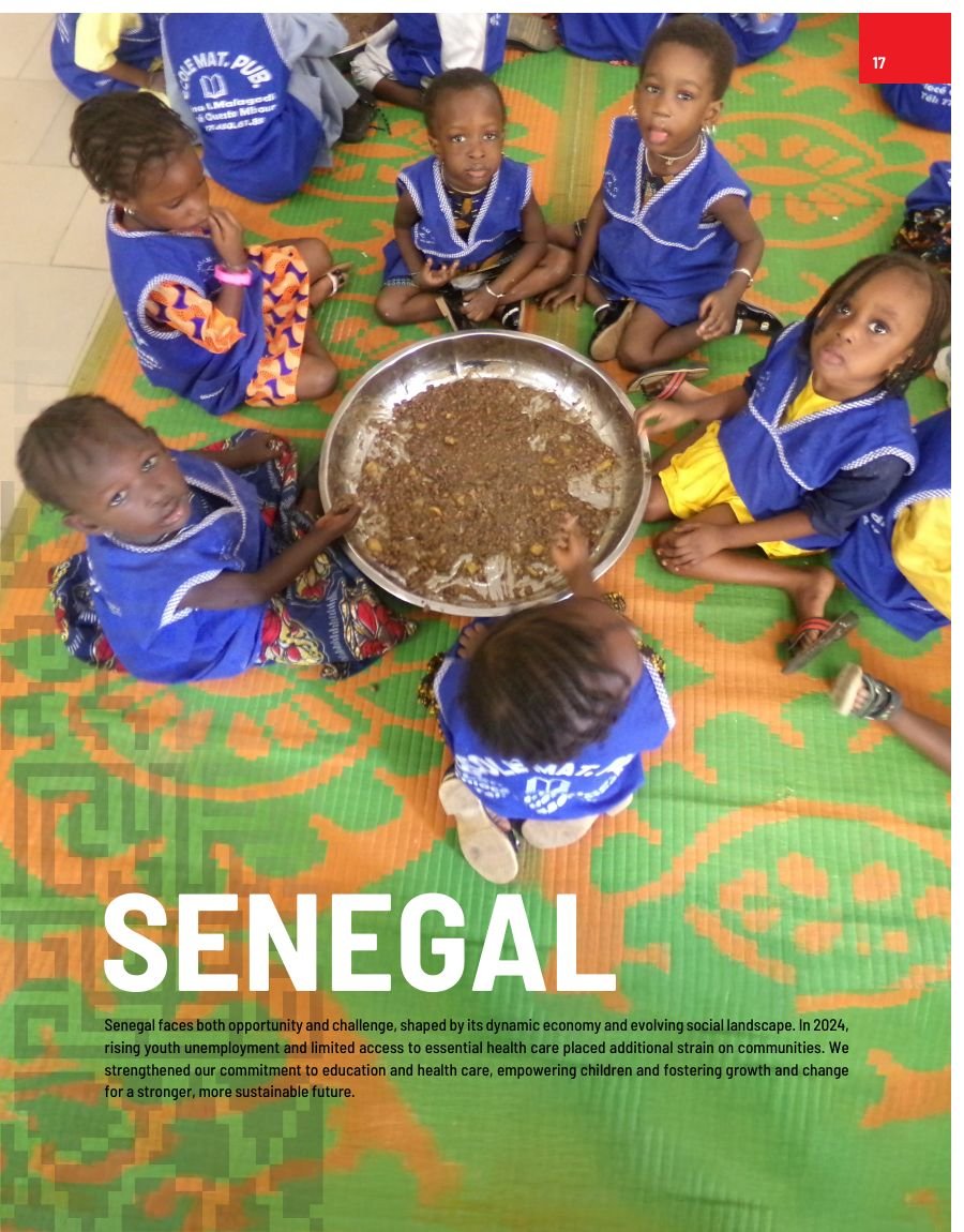Senegal section — health, education and orphan care results (left page)