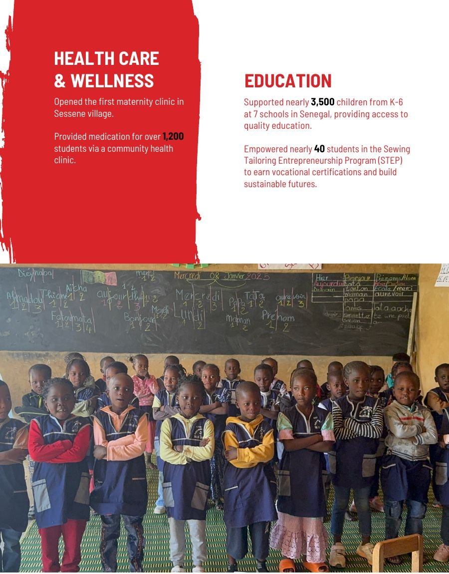 Senegal section — health, education and orphan care results (right page)