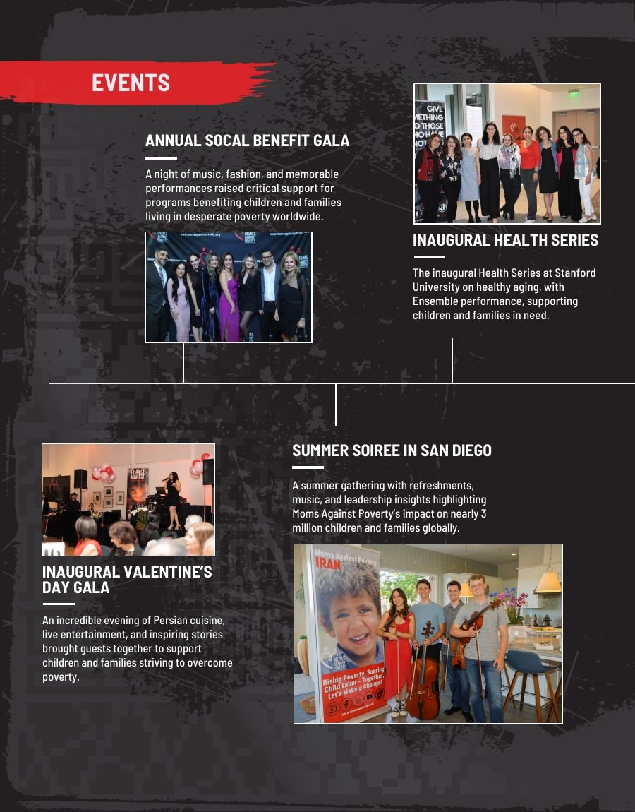 Events spreads — benefit gala, health series and charity bazaar (left page)